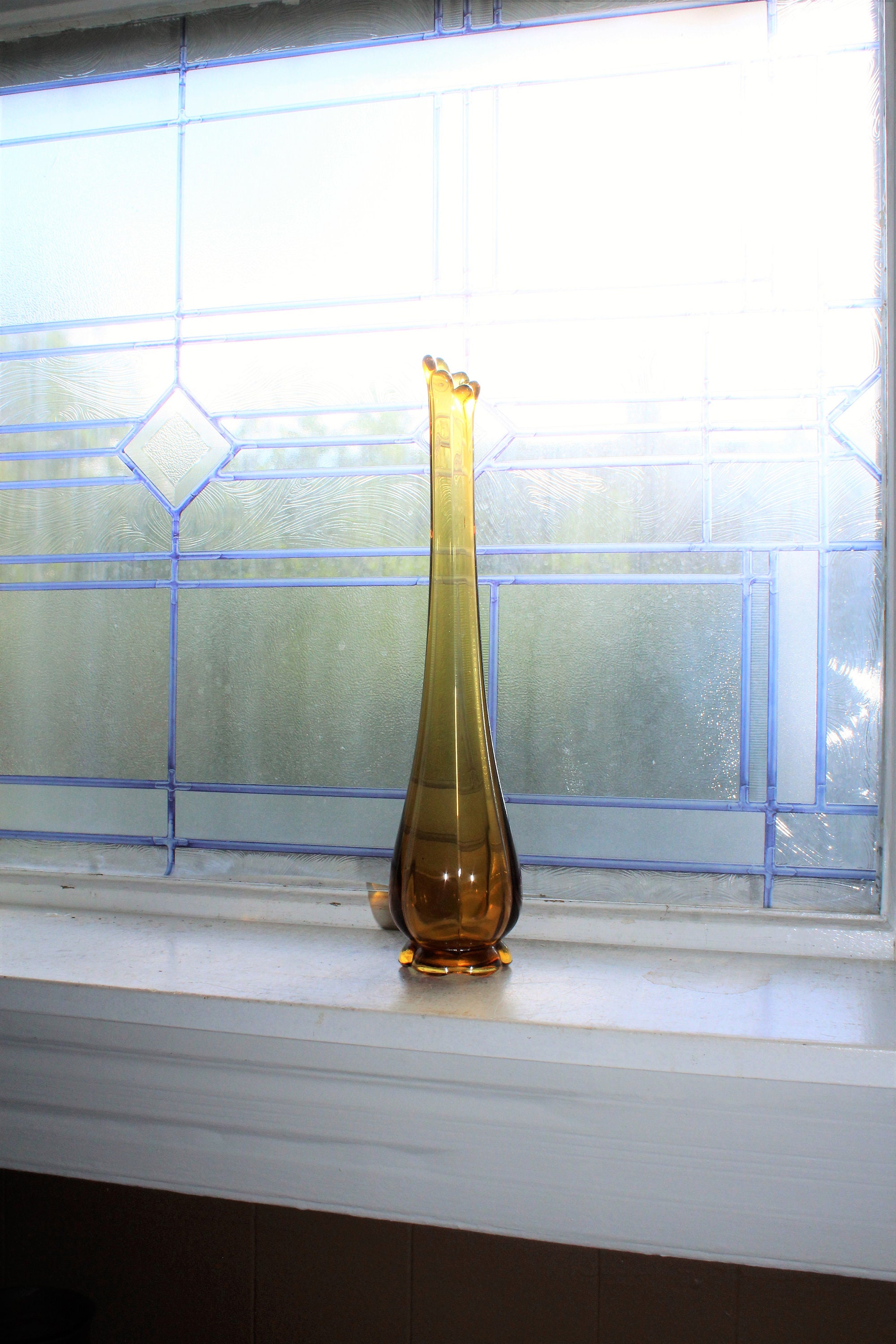 Large Amber Swung Glass Vase 13.25 Vintage Mid Century Modern
