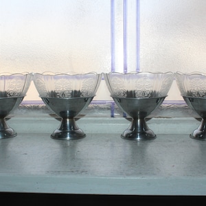 4 American Sweetheart Depression Glass Sherbets with Metal Bases