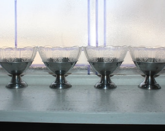 4 sorbets en verre American Sweetheart dépression avec base en métal