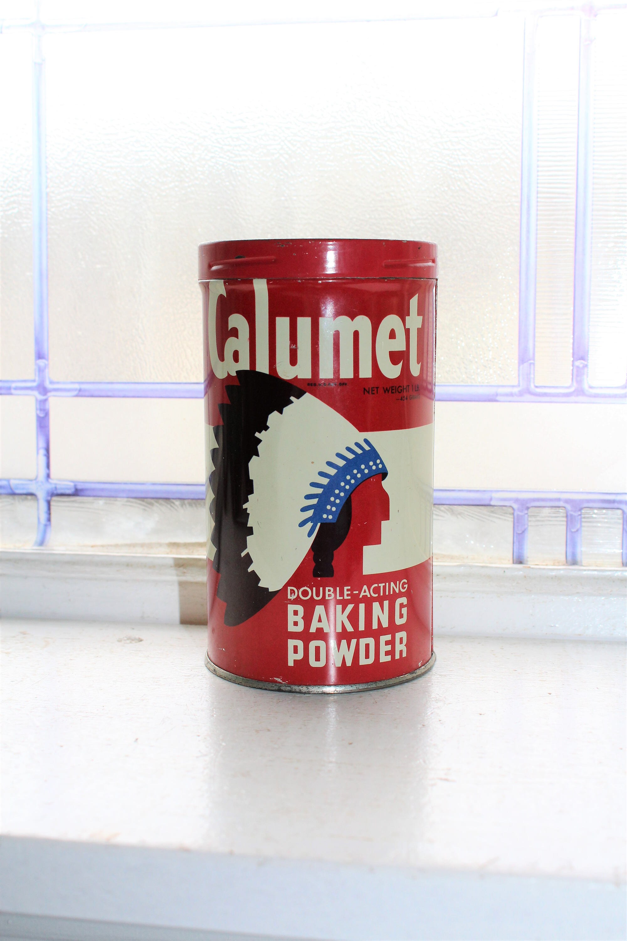 Vintage Calumet Baking Powder Tin 1 Lb Size Red Kitchen Decor