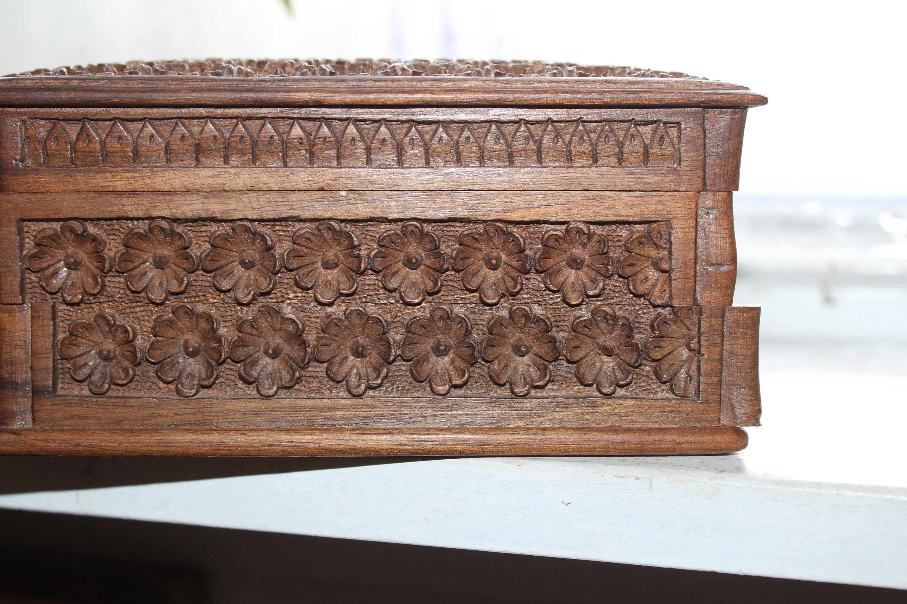 Vintage Ornately Carved Wood Puzzle Box