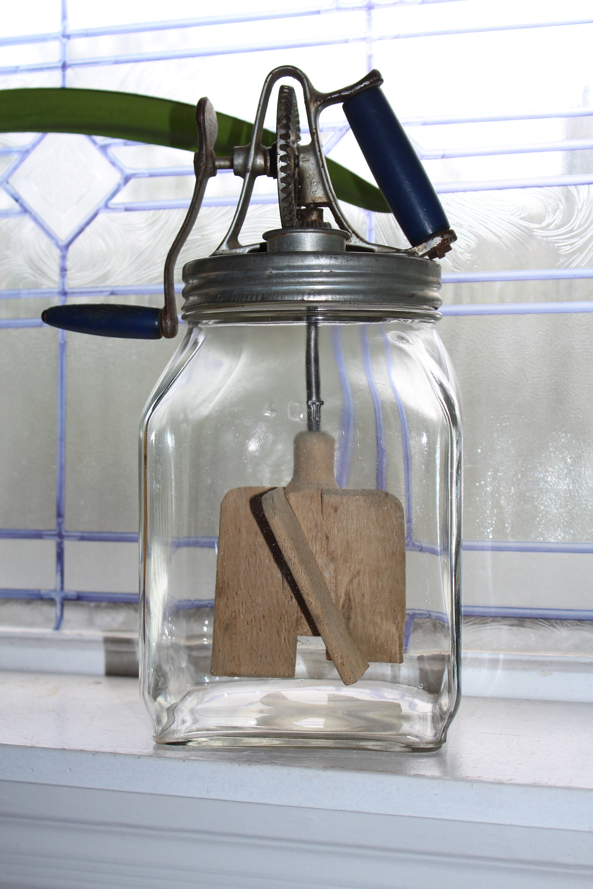 Antique Glass Butter Churn 4 Quart Rustic Farmhouse Decor