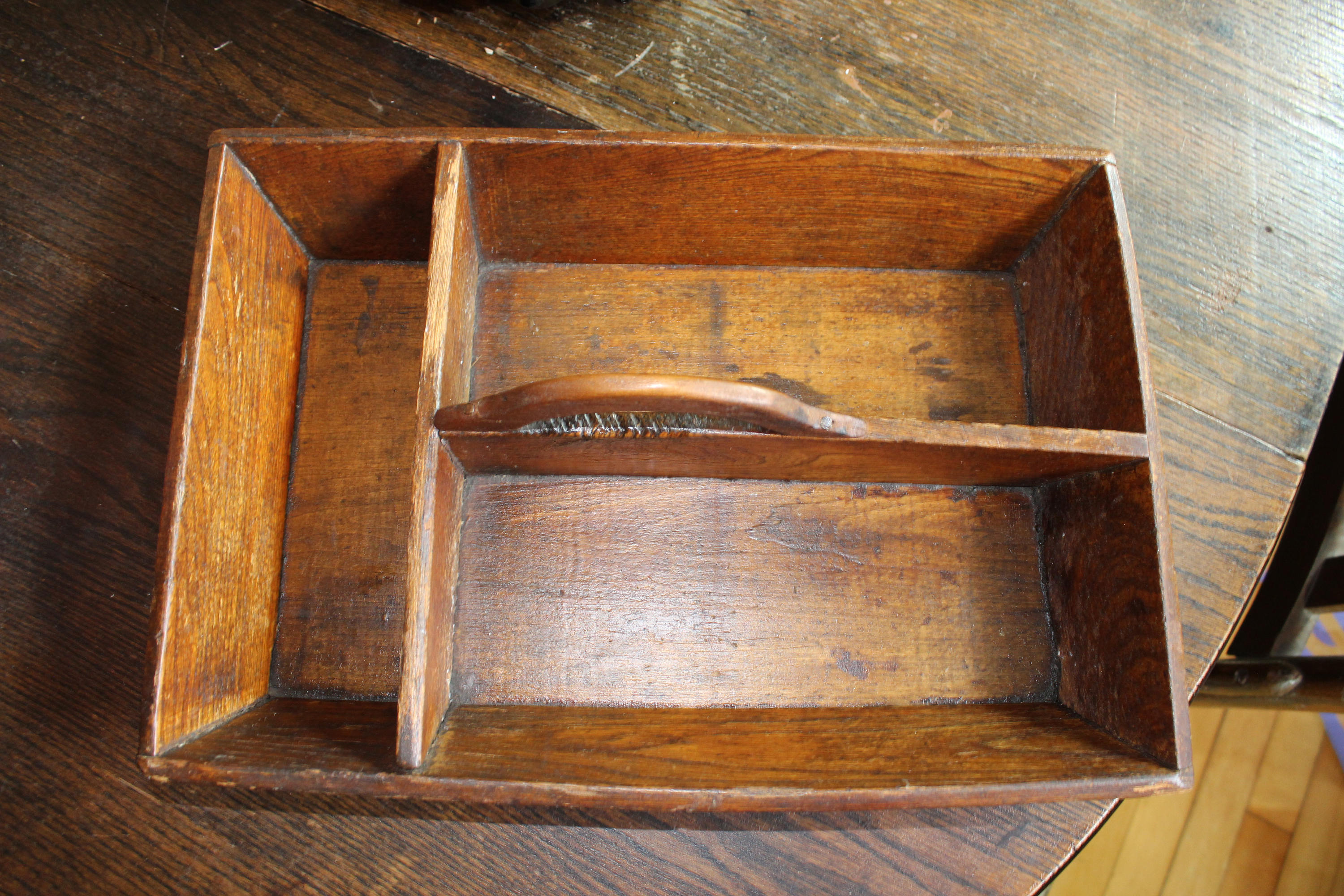 Antique Wood Tray Handled Cutlery Box Rustic Farmhouse Decor