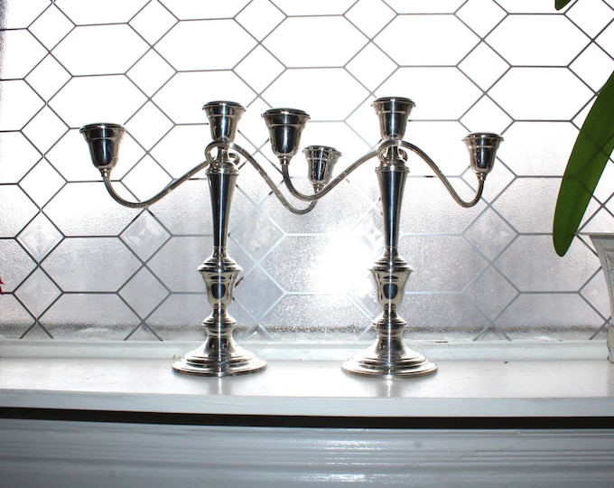Silverplate Candelabra Pair Gorham Colonial 3 Light with Twist Arms
