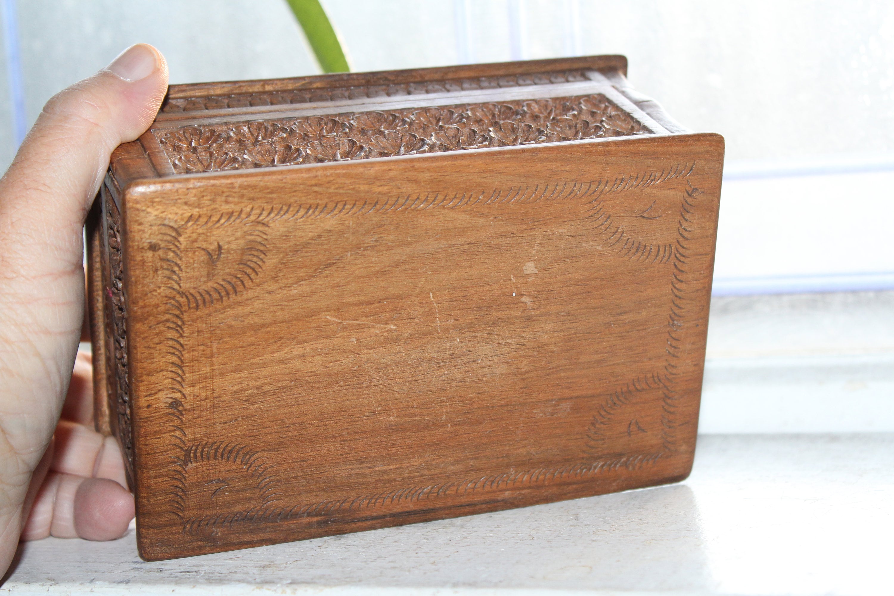 Vintage Ornately Carved Wood Puzzle Box