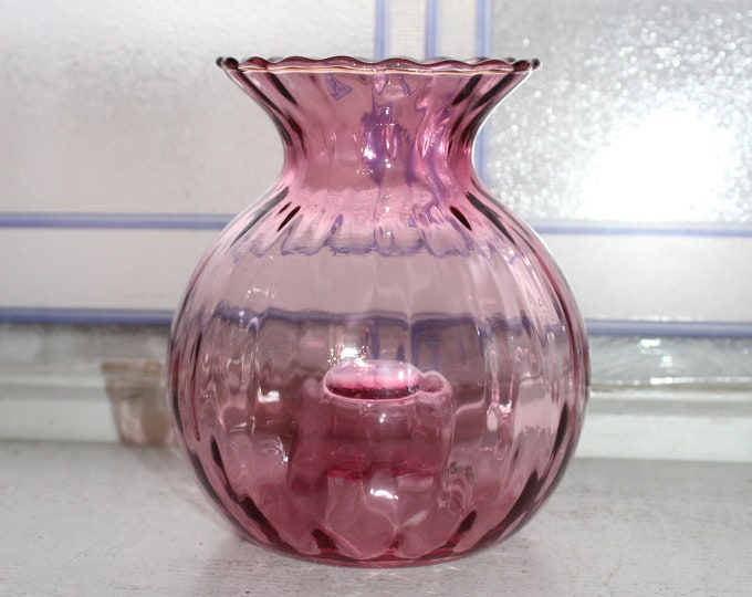 Vintage Cranberry Ribbed Glass Vase