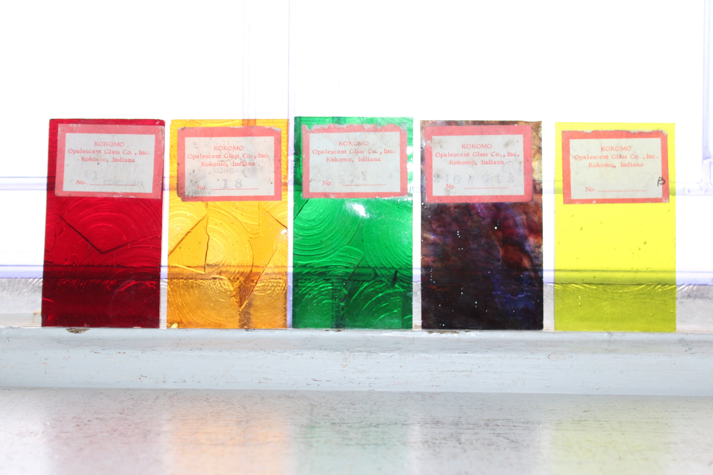 5 Vintage Kokomo Stained Glass Sample Blocks