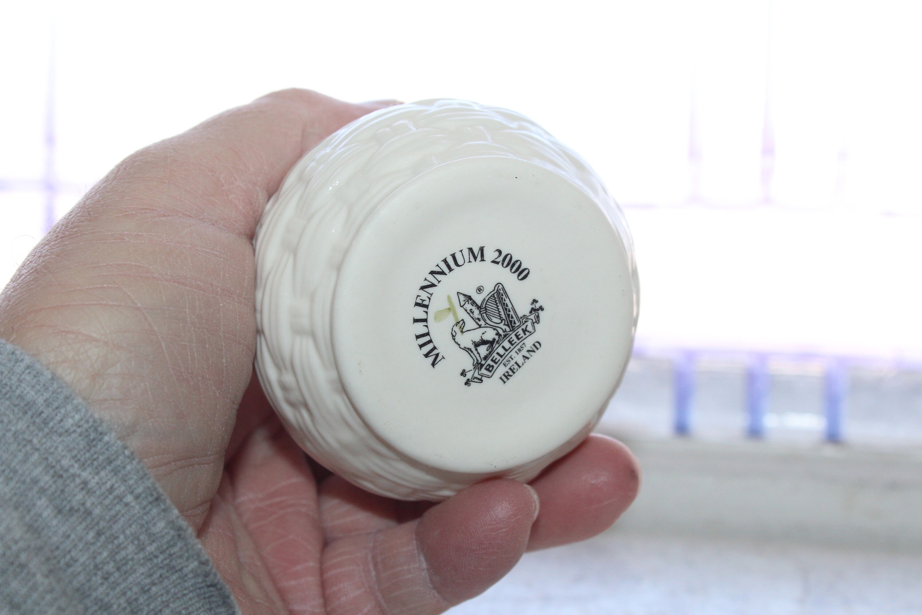 Vintage Irish Belleek Vase with Shamrocks Millenium 2000