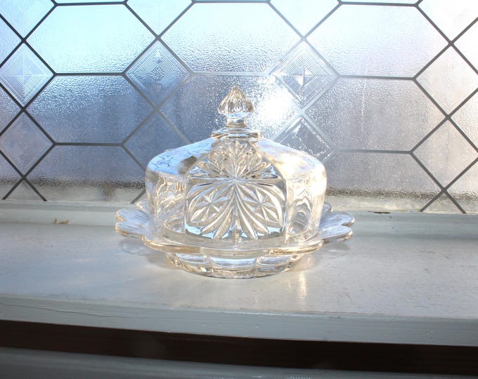 Antique EAPG Domed Butter Dish Petaled Medallion by Riverside Glass Circa 1895