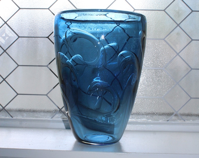 Large Art Glass Vase Blue Optic Eye