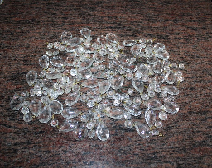50 Antique Victorian Crystal Faceted Teardrop Prisms with Small Round Crystals