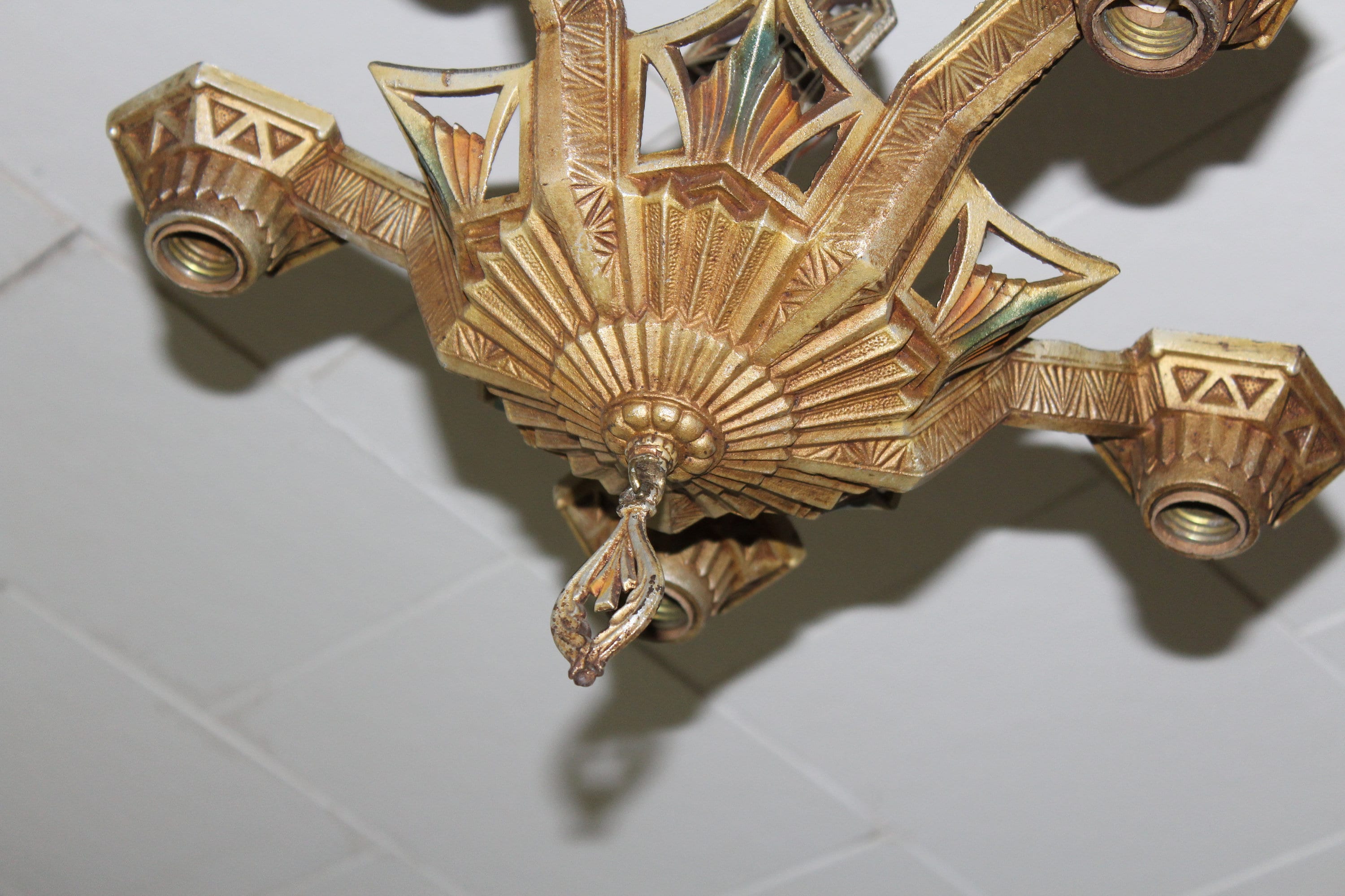 Art Deco Chandelier Ceiling Light Fixture Vintage 1920s 5 Light
