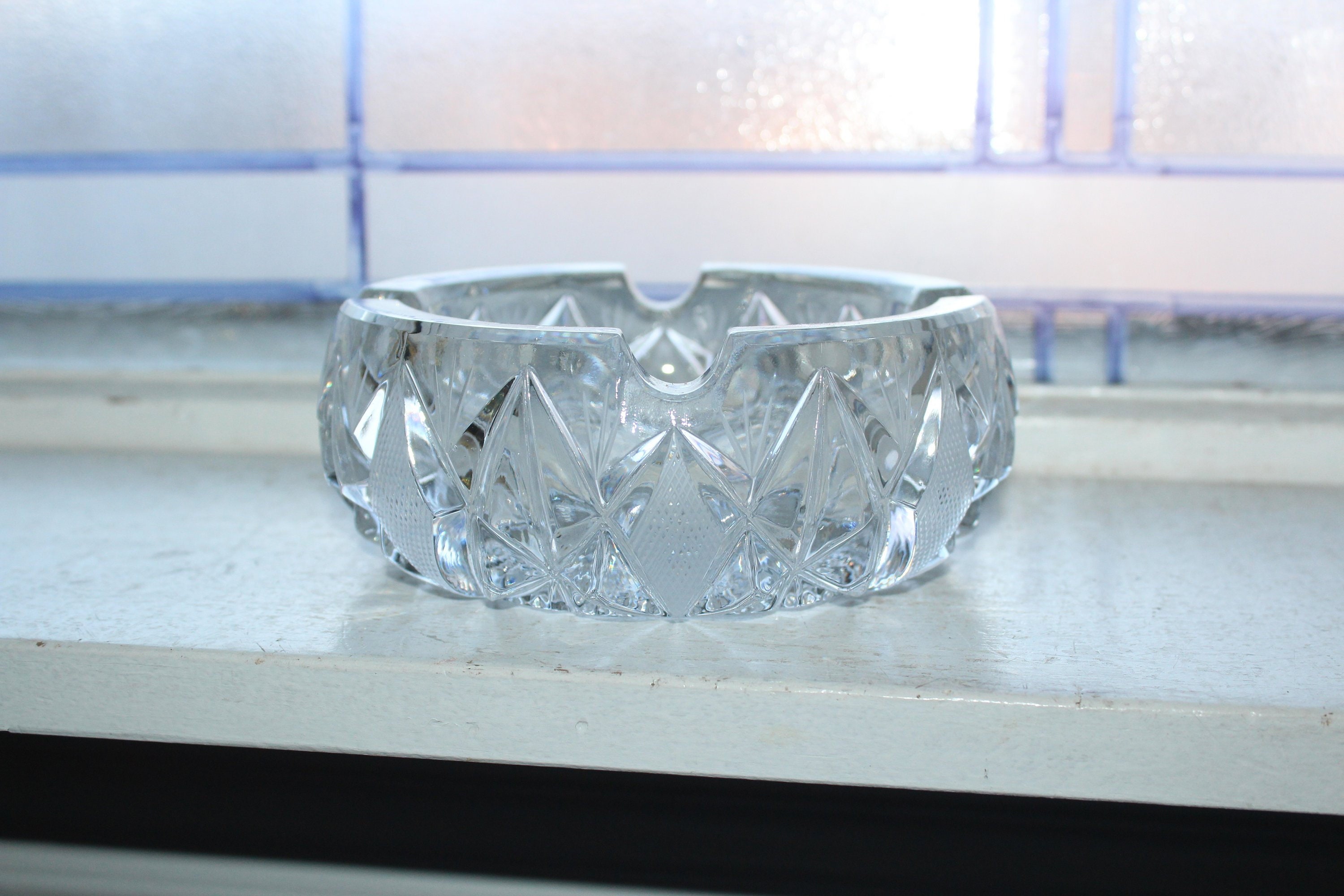 Vintage Heavy Cut Crystal Large Cigar Ashtray
