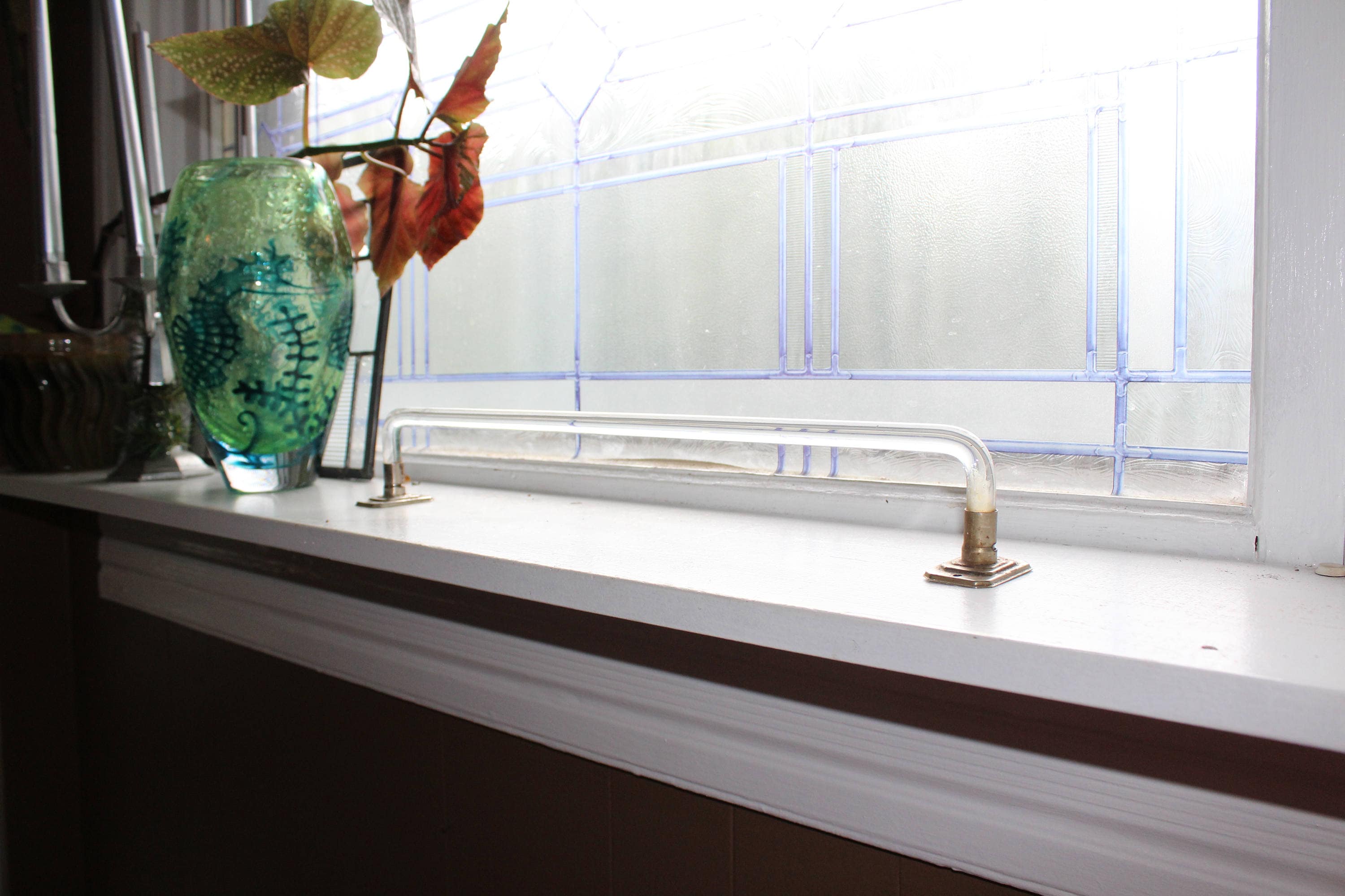Vintage Glass Towel Rod Towel Bar Clear Glass and Chrome 1930s