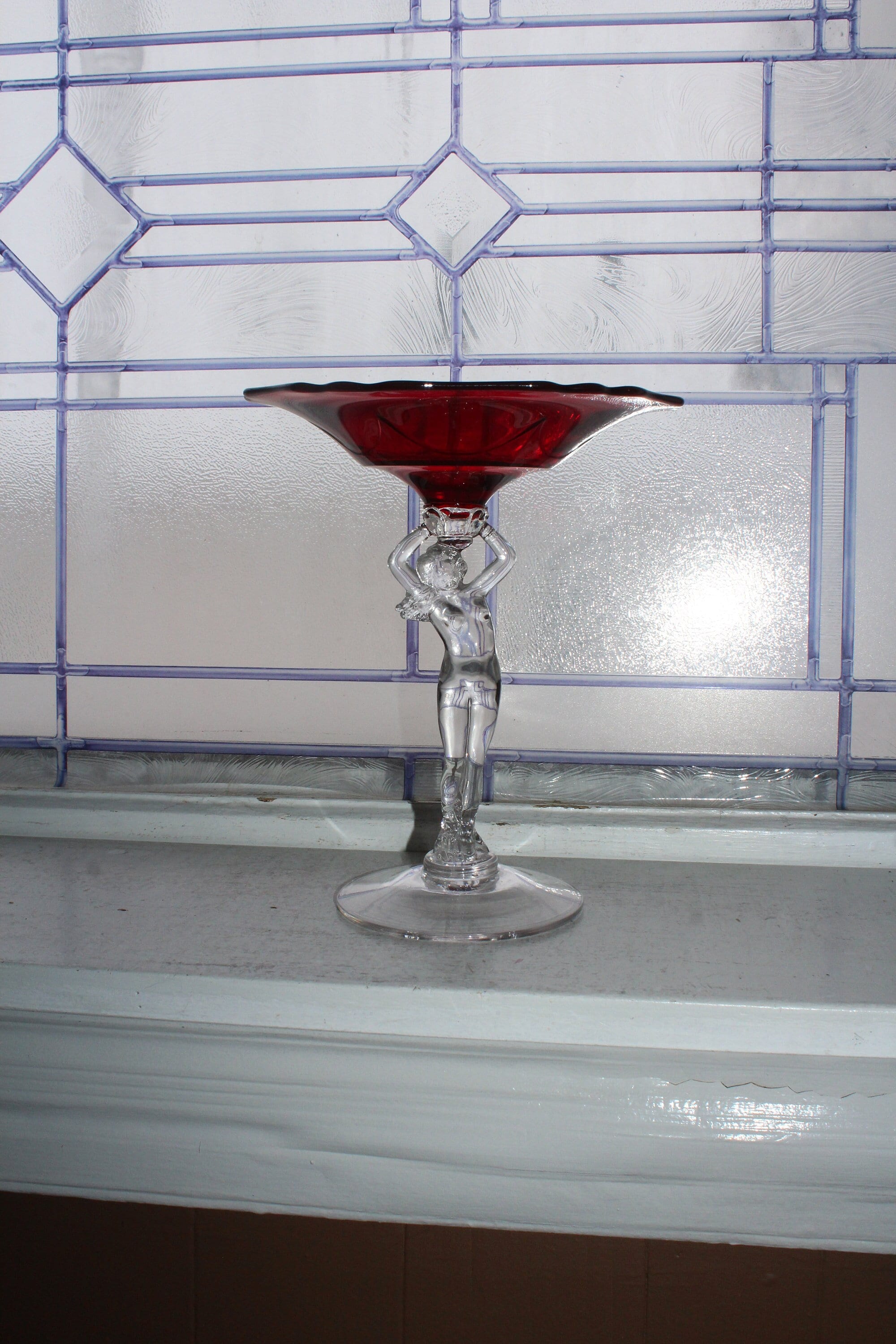 Vintage Ruby Red Cambridge Glass Statuesque Compote Nude Stem