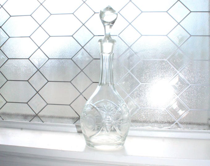 Vintage Cut Crystal Decanter with Rose Decoration