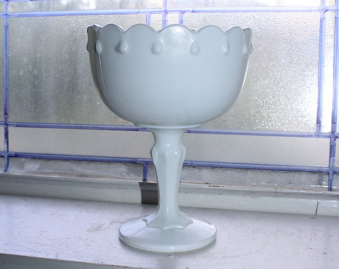 Milk Glass Rain Drop Compote Vintage 1960s Tear Drop Pedestal Planter