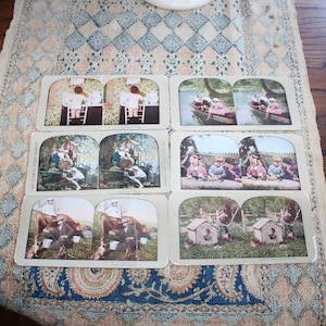 6 antieke humoristische stereoviewkaarten Funny Stuff