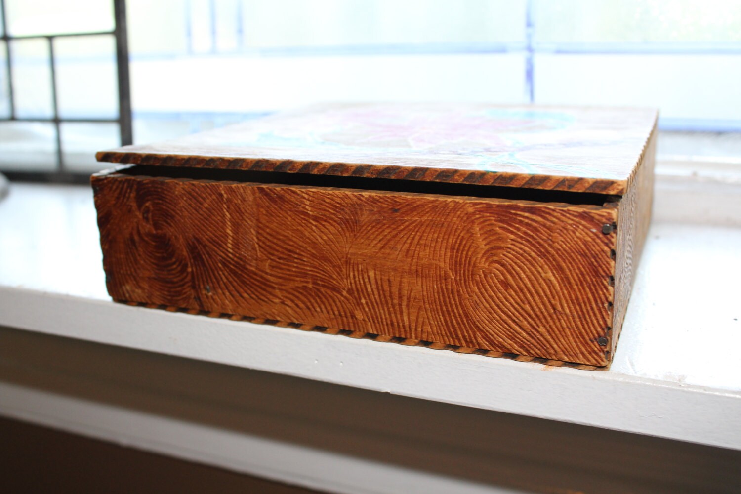 Antique Hanky Dresser Box Pyrography Flemish Art Burnt Wood