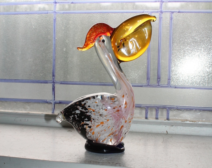 Vintage Murano Art Glass Pelican Figurine with Fish in Mouth