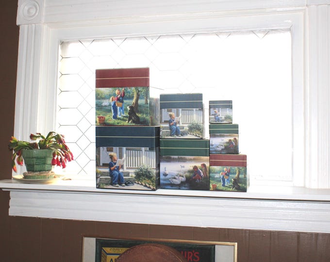 Set of 7 Robert Duncan Fine Art Bob's Boxes Nesting Stacking Lang Card Co. 2001