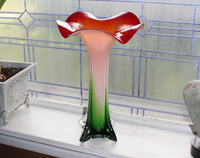 Large Vintage Colorful Art Glass Vase 14 1/4"