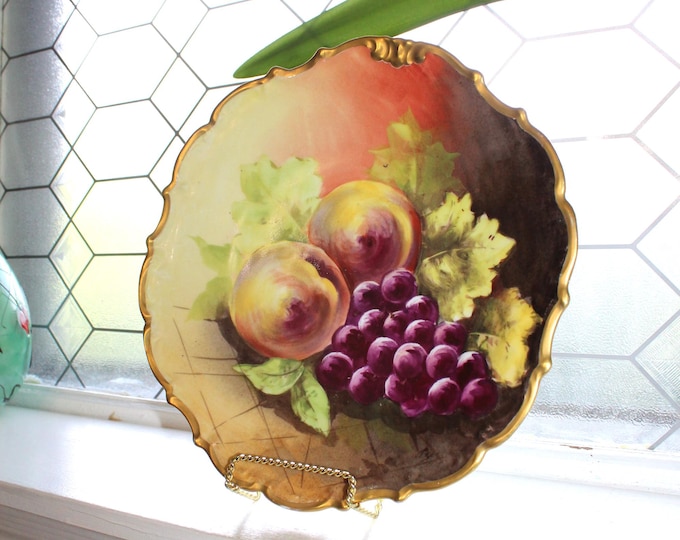Large Antique Flambeau Limoges Porcelain Charger Plate Hand Painted Fruit