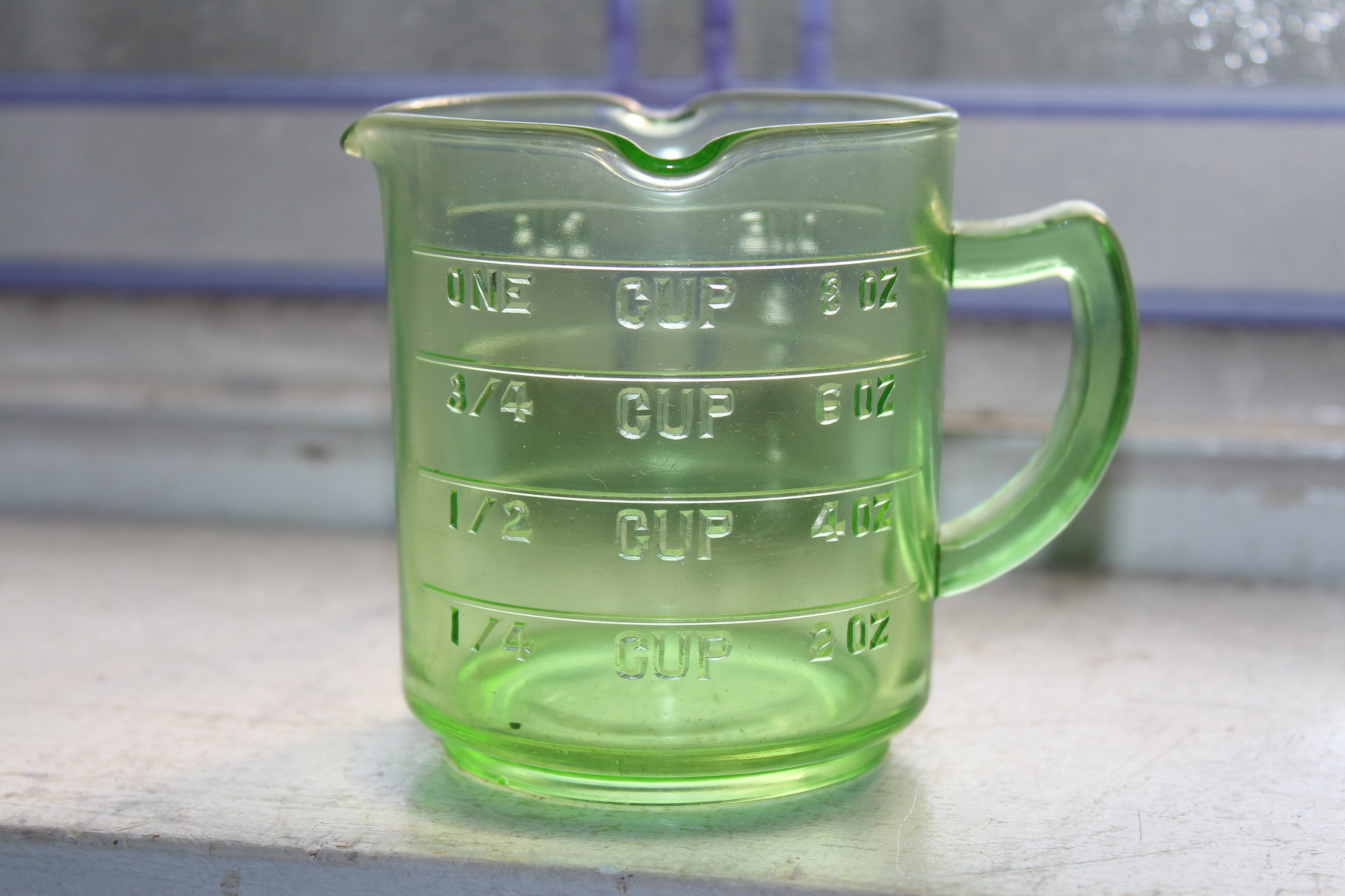 Green Depression Style Glass 4 PC Nesting Measuring Cup Set W