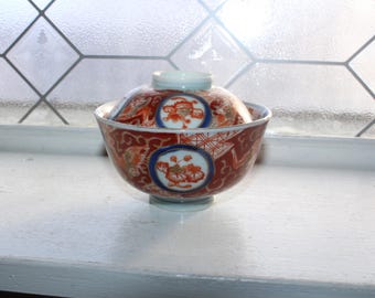 Antique Japanese Porcelain Imari Ware Rice Bowl and Lid