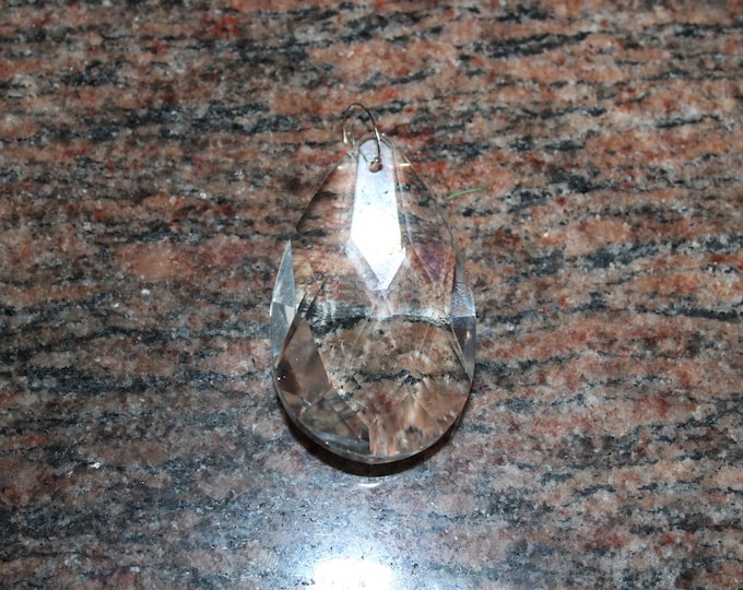 1 Large Victorian Antique Faceted Crystal Teardrop Prism Pendant