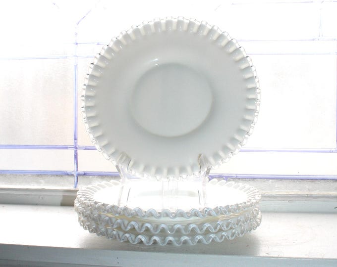 4 Fenton Silver Crest Dessert Luncheon Salad Plates Vintage Milk Glass