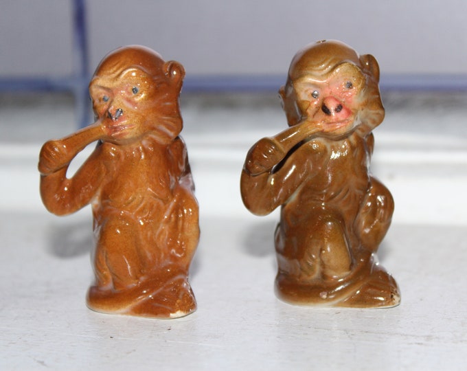 Vintage Salt and Pepper Shakers Brown Monkeys