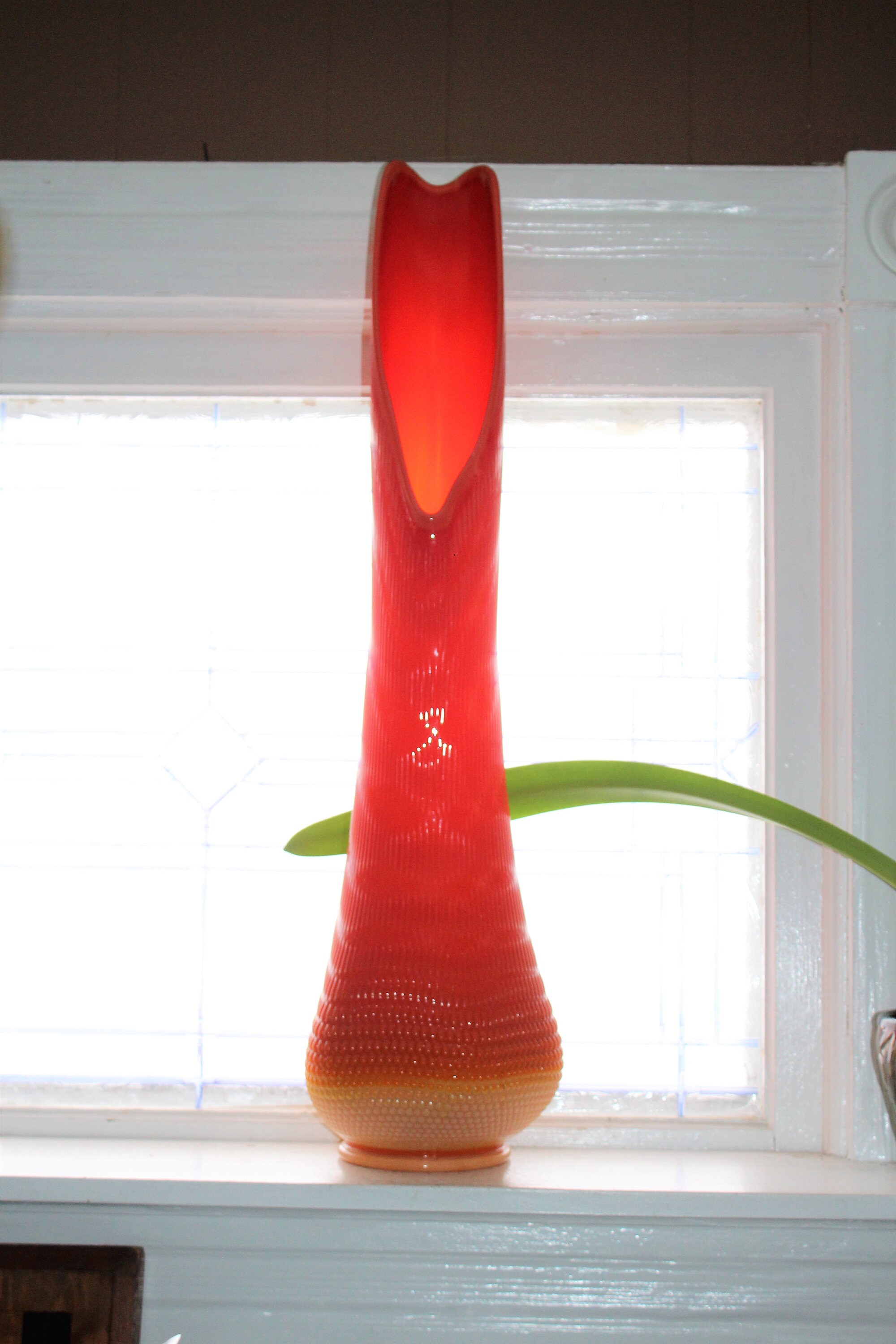Huge 31 Orange Swung Glass Floor Vase Vintage Mid Century Modern