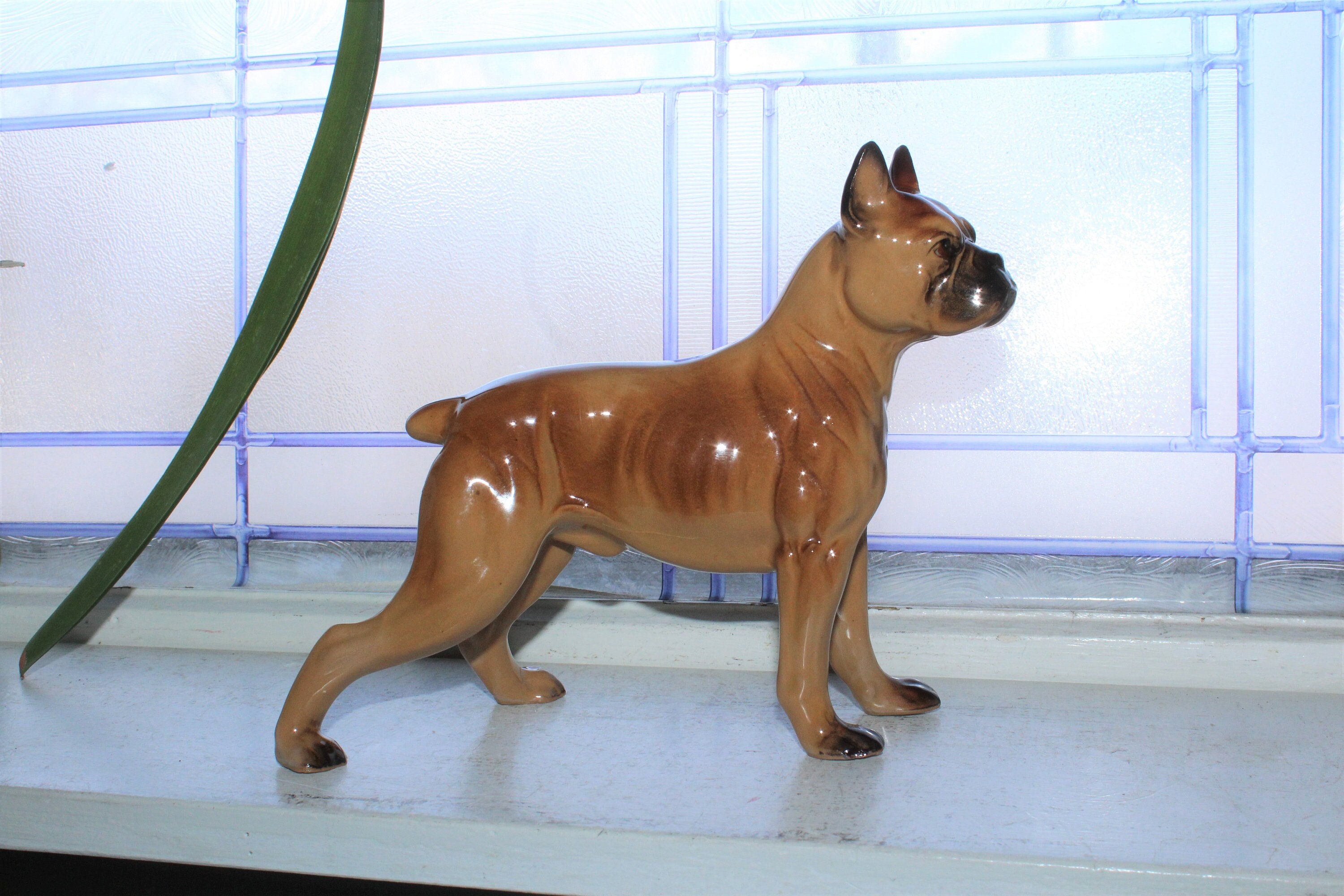 Large Vintage Brown Boxer Dog Statue