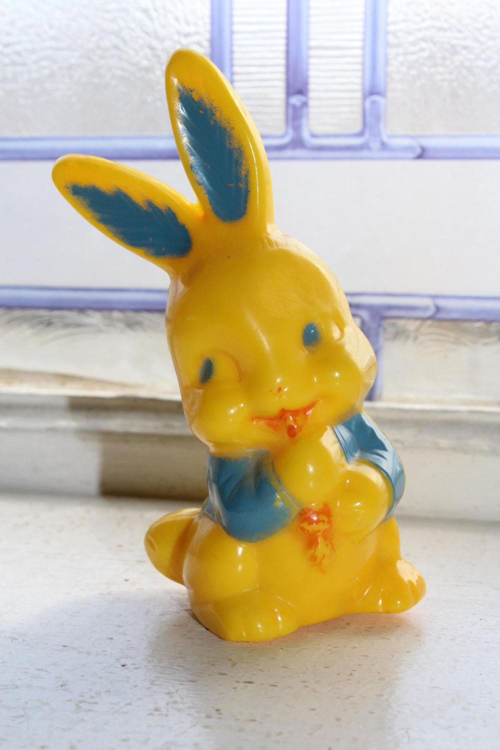 Yellow Easter Bunny Rabbit Irwin Toys Plastic Rattle Vintage 1950s