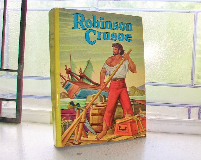 Robinson Crusoe Vintage 1950s Hardcover Book with Dust Jacket by Daniel Defoe