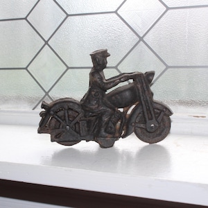 Vintage Cast Iron Toy Police Motorcycle