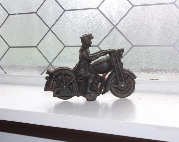 Vintage Cast Iron Toy Police Motorcycle