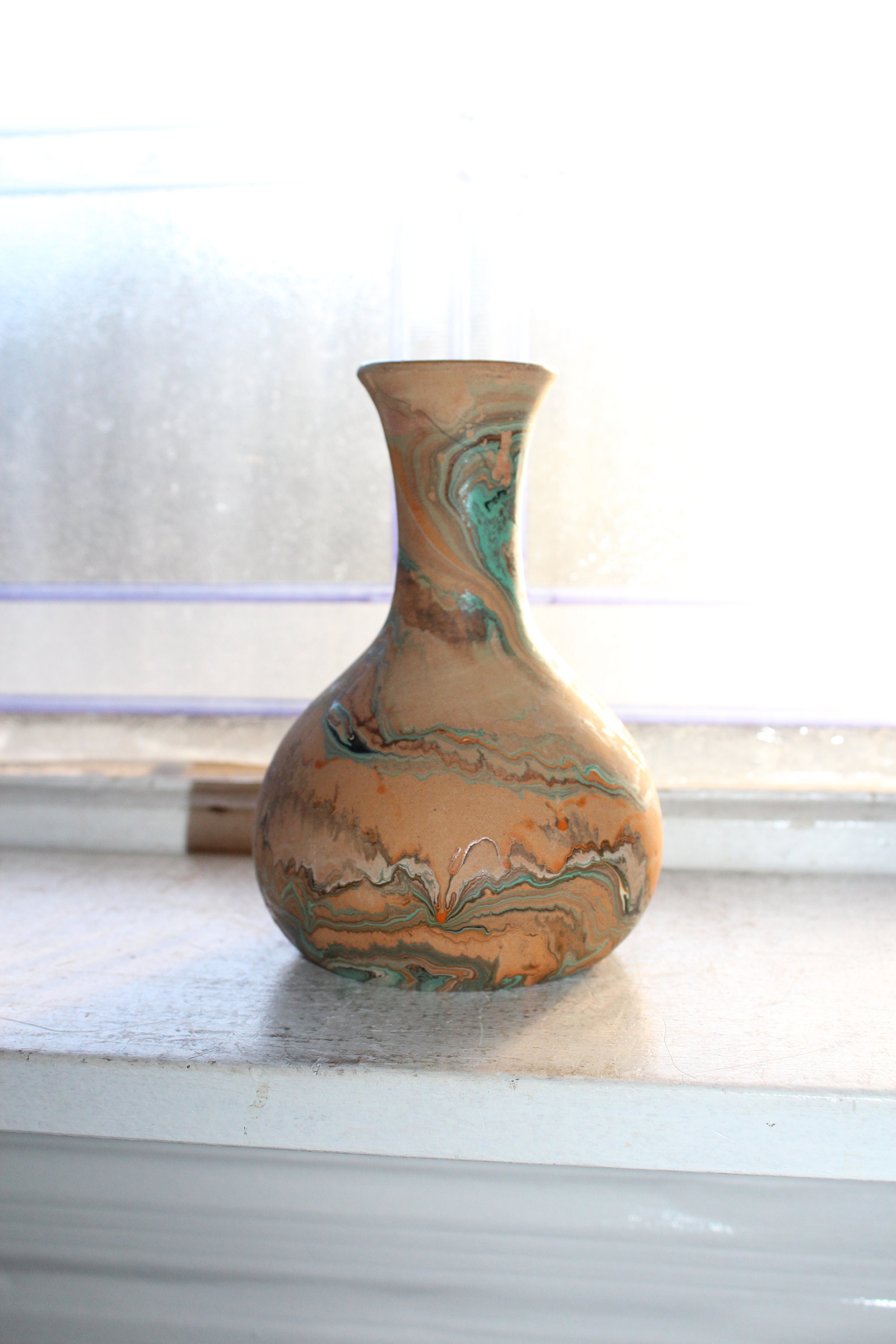Vintage Nemadji Pottery Vase 6.5 Inch Swirl Pottery Southwestern Decor