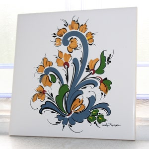 Vintage Norwegian Rosemaled Trivet Tile Carolyn Borgen Limited Edition