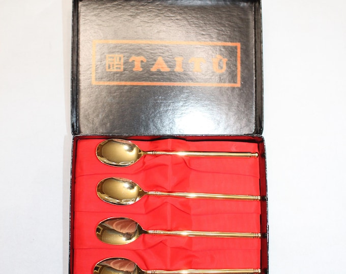 4 Gold Plated Demitasse Spoons Taitu Japan in Original Box