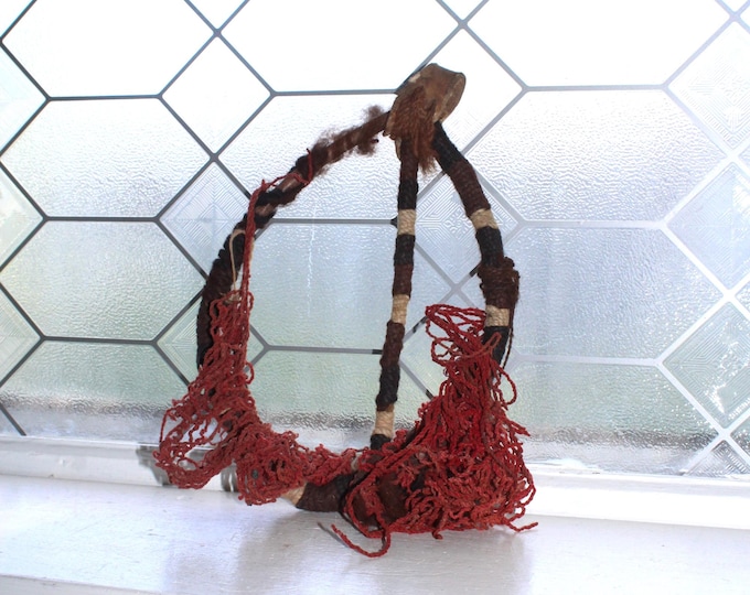 Vintage Bolivia Ritual Object Wood Yarn Leather