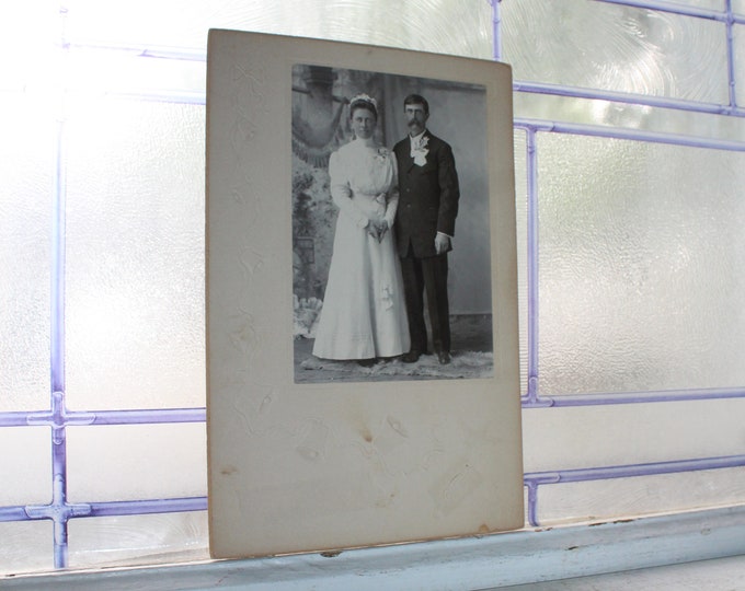 Large Antique Photograph Cabinet Card Mennonite Bride and Groom