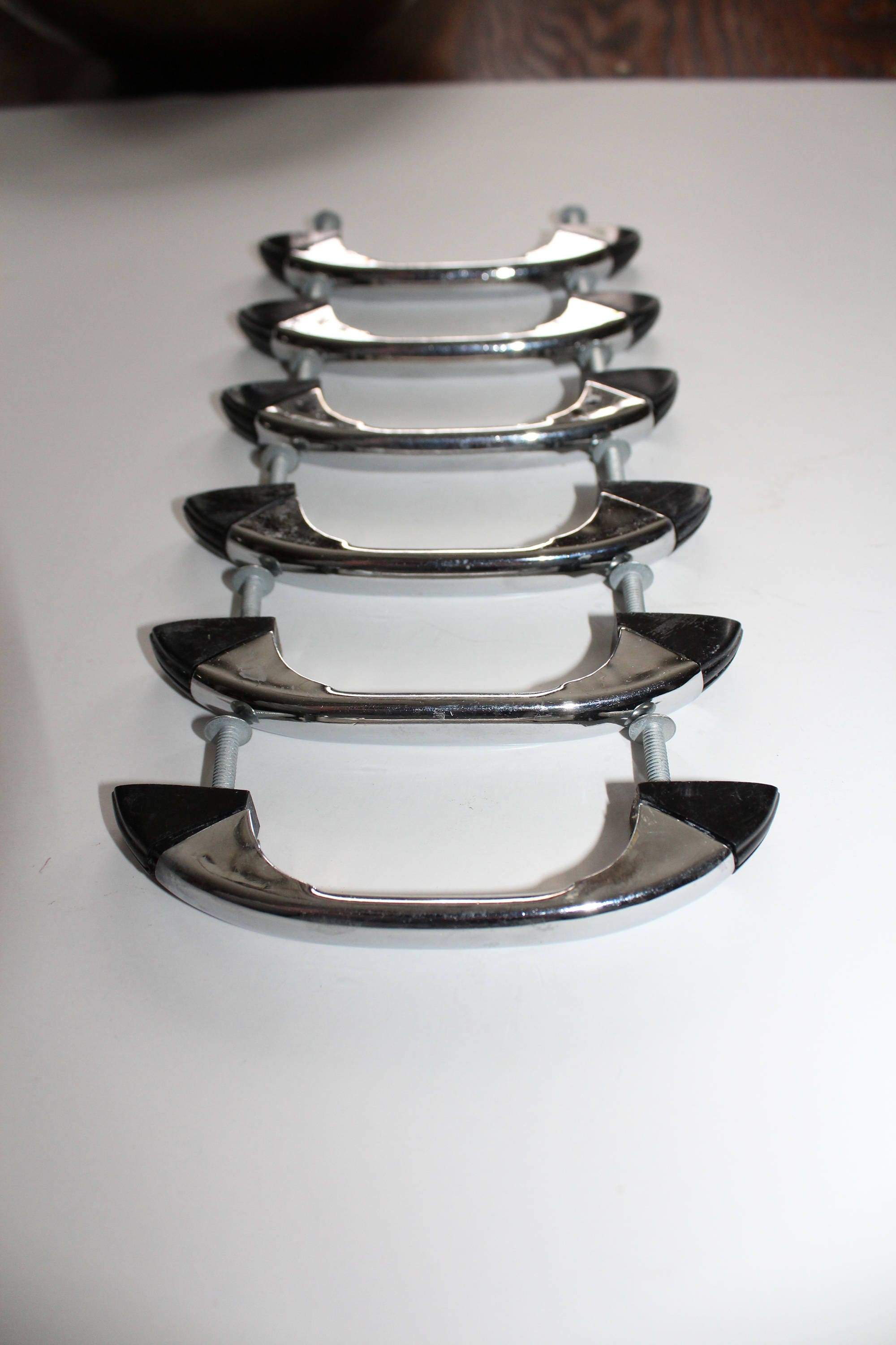 6 Art Deco Door Handles Black and Chrome 1930s 1940s