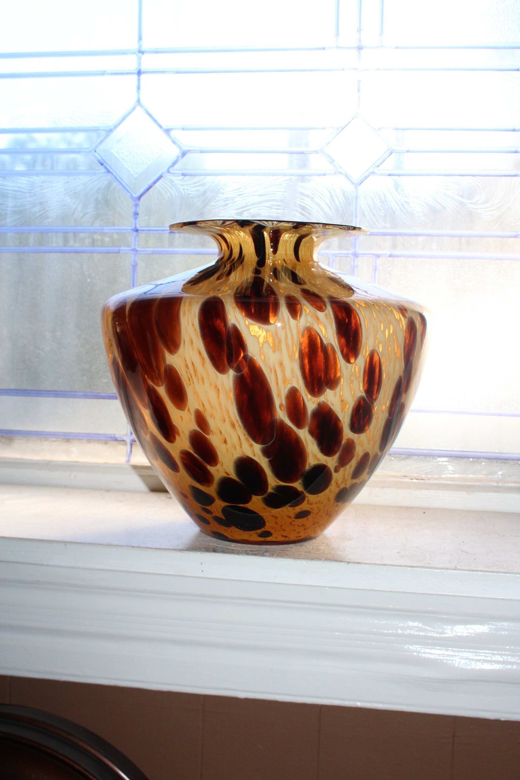Large Maestri Vetrai Azzurra Murano Glass Vase Leopard Spots & Copper Mica