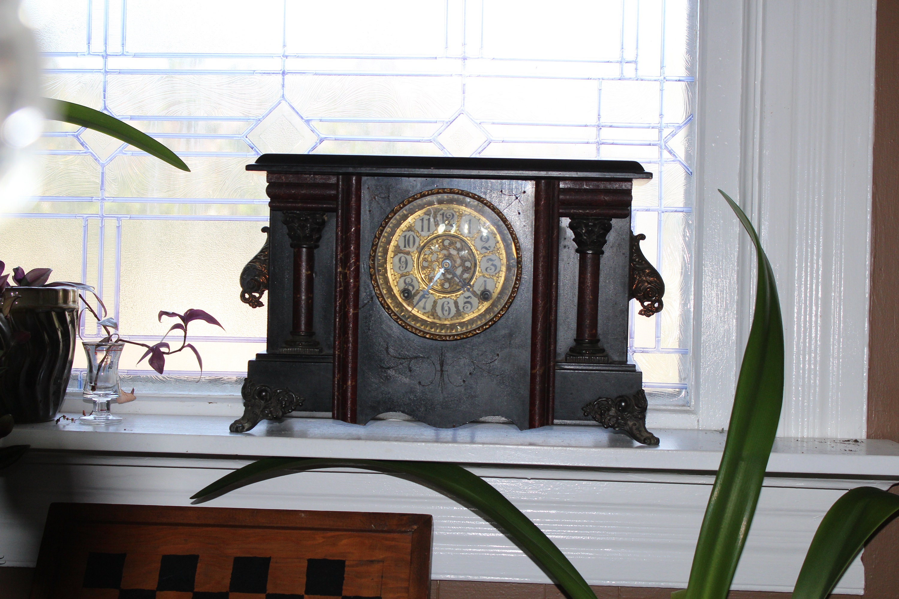 Antique Gilbert Mantel Clock with Paw Feet Victorian Decor