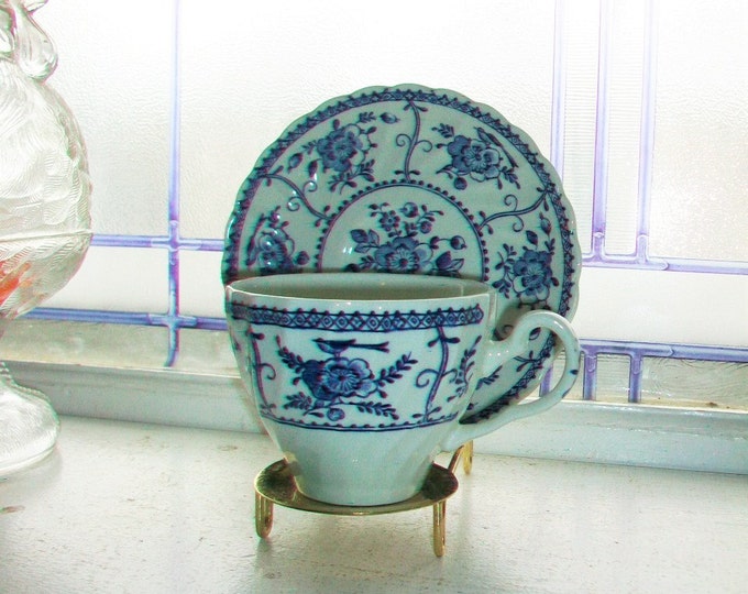 Blue and White Tea Cup and Saucer Indies Johnson Bros. English