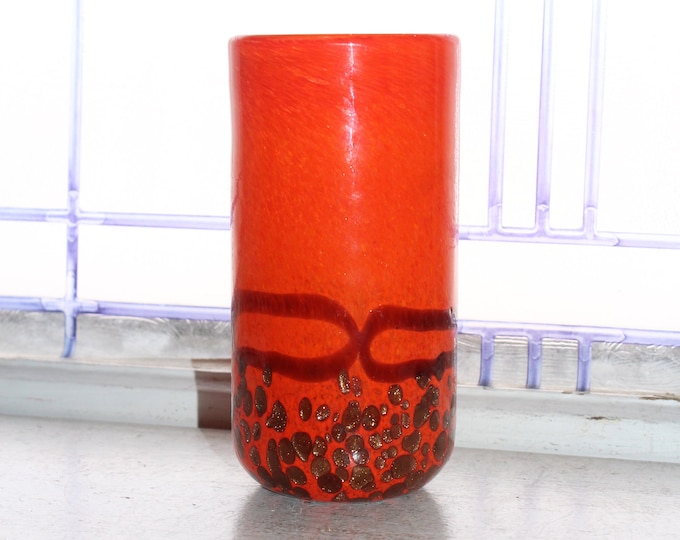 Vintage Orange Art Glass Vase with Copper Aventurine