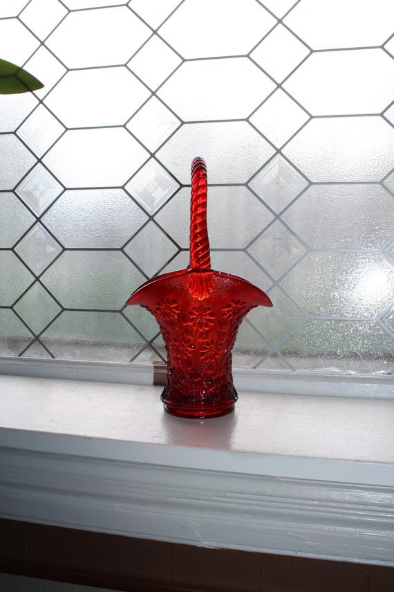 Vintage Ruby Red Tiara Indiana Sandwich Glass Basket - Etsy