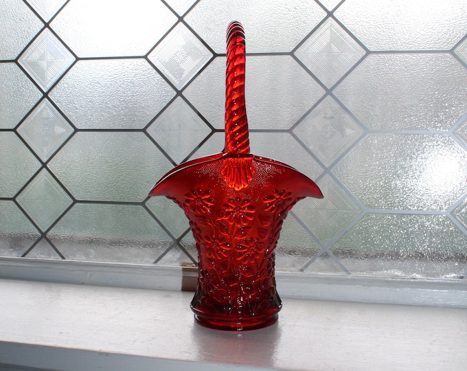 Vintage Ruby Red Tiara Indiana Sandwich Glass Basket